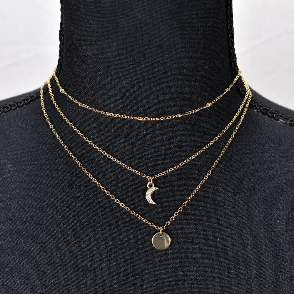 Aisansty DLayered Choker Necklace Handmade Coin Moon Pendant Adjustable - Picture 4 of 7